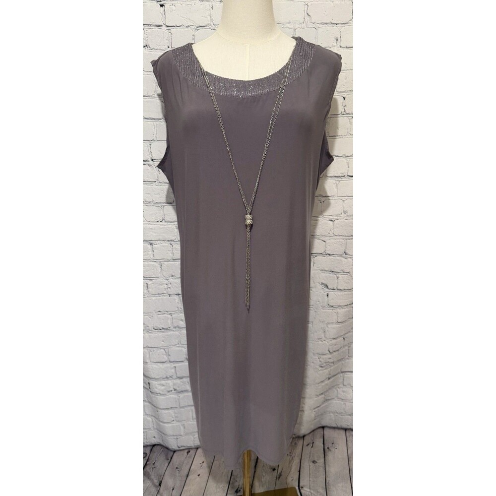 R M Richards Woman's Shift Sleeveless Dress Metall Silver necklace Plus Size 18